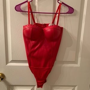 BRIGHT RED leather body suit (M)